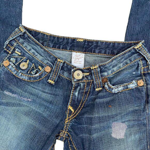True Religion 80ties Vintage Jeans Sz 26 Women Patch Pockets Leather Tag Bootcu - Picture 4 of 15